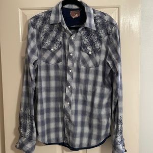 Vintage Red pearl snap shirt. Large.